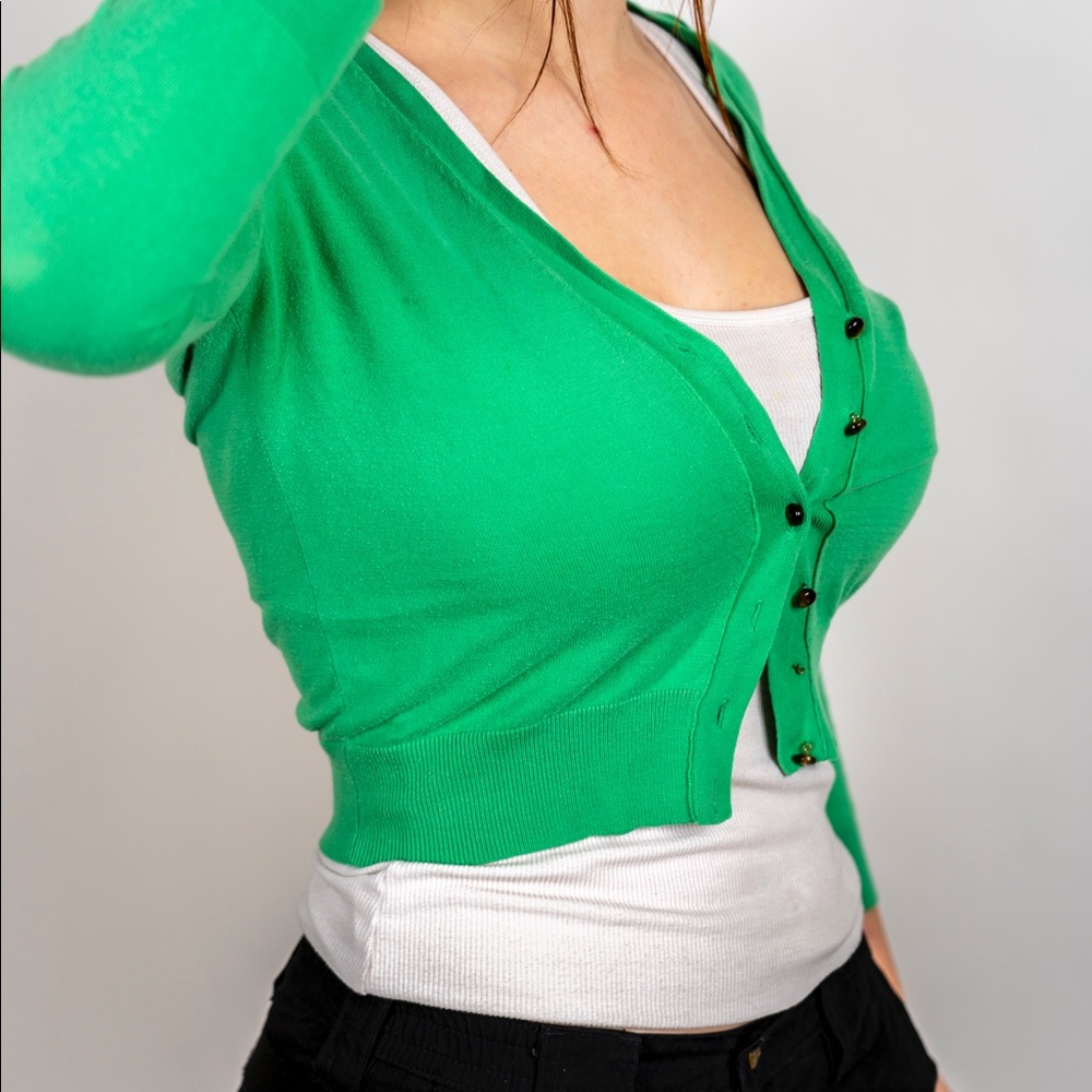 J. Crew. Size XS. Soft grass green. Barely worn. Cardigan.